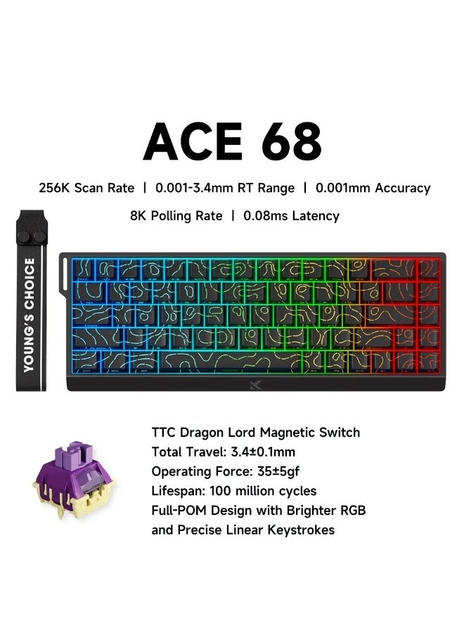 MCHOSE Ace 68 65% Hall Effect Magnetic Gaming Keyboard – TTC Dragon Lord Magnetic Switch, Hot-Swappable, 8K Polling, Adjustable Actuation, RGB Backlit, Wired USB-C, Black Topographic |  MC-Ace68-33 - Image 3